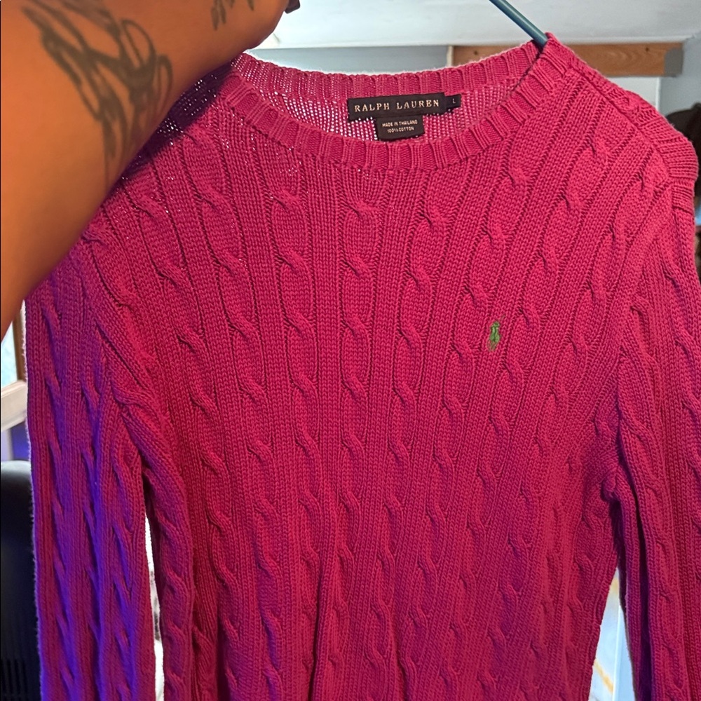 Ralph Lauren Women's Fuchsia Cable Knit Sweater